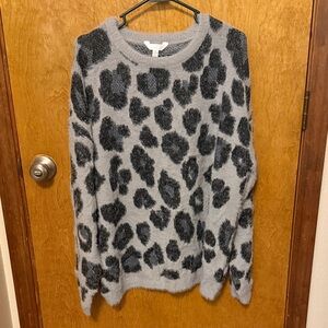 Time and Tru Gray Leopard Print Crewneck Sweater